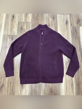 L.L. Bean Waffle Knit Sweater Organic Cotton Full Zip Jacket 508221, Medium
